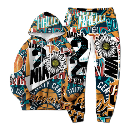 European New Style Letter Hip-hop 3D Digital Printing Fashion Casual Sports Youth Men And Women Hoodie Long Pants 2-Piece Sets