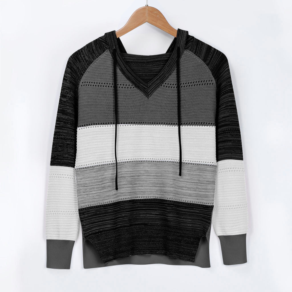Plus Size 5XL Autumn Winter Women's Pullover Fashion Patchwork Long Sleeve Knit Sweater Tops Women Crochet Hollow Hooded Sweater