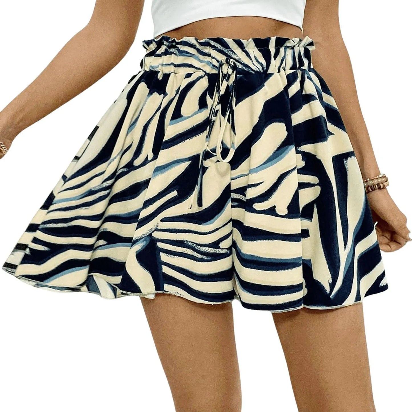 Women's Floral Print Bohemian Shorts with Elastic Waist, Loose Wide Leg, Ruffle Hem