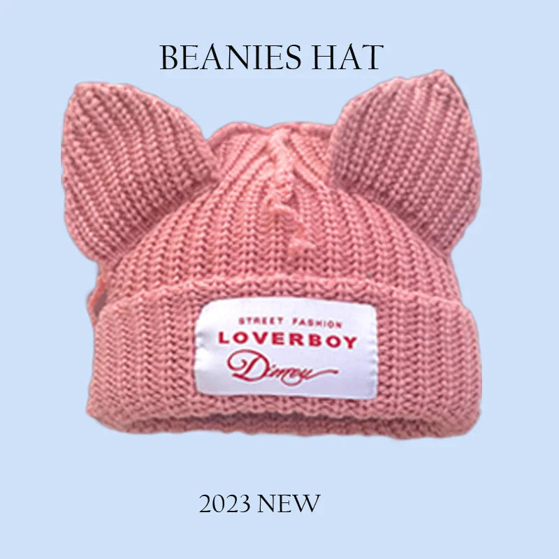 2023 New Long Ear Fox Hat Skullies Beanies Women Cute Rabbit Ears Crochet Knitted Hat Men Winter Hip-hop Warm Cap Christmas Gift