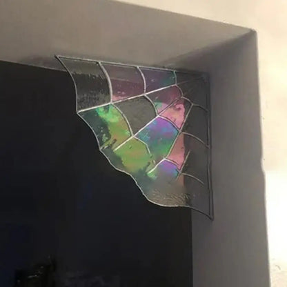 Spider Web Window Corner Decoration Home Living Room Indoor Stained Glass Acrylic Web Window Hanging Ornament Christmas Gift
