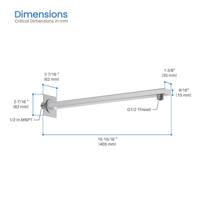 Quadra 16" Wall Mounted Shower Arm