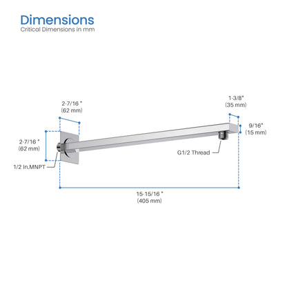 Quadra 16" Wall Mounted Shower Arm