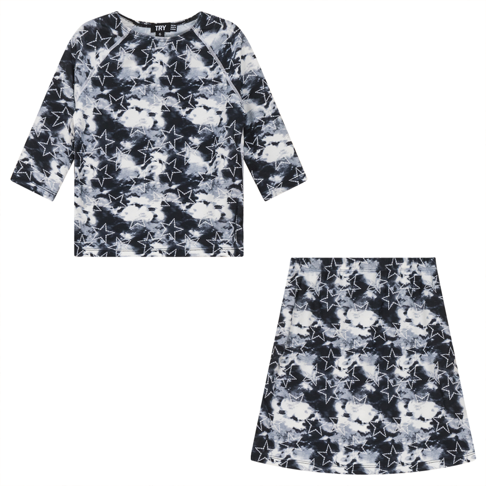 Tie Dye Heart and Star Print 2Pc Swim Set