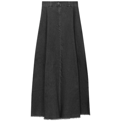 Maxi Denim A Line Fringe Skirt