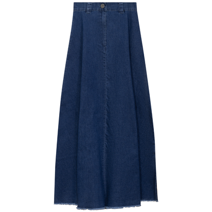 Maxi Denim A Line Fringe Skirt