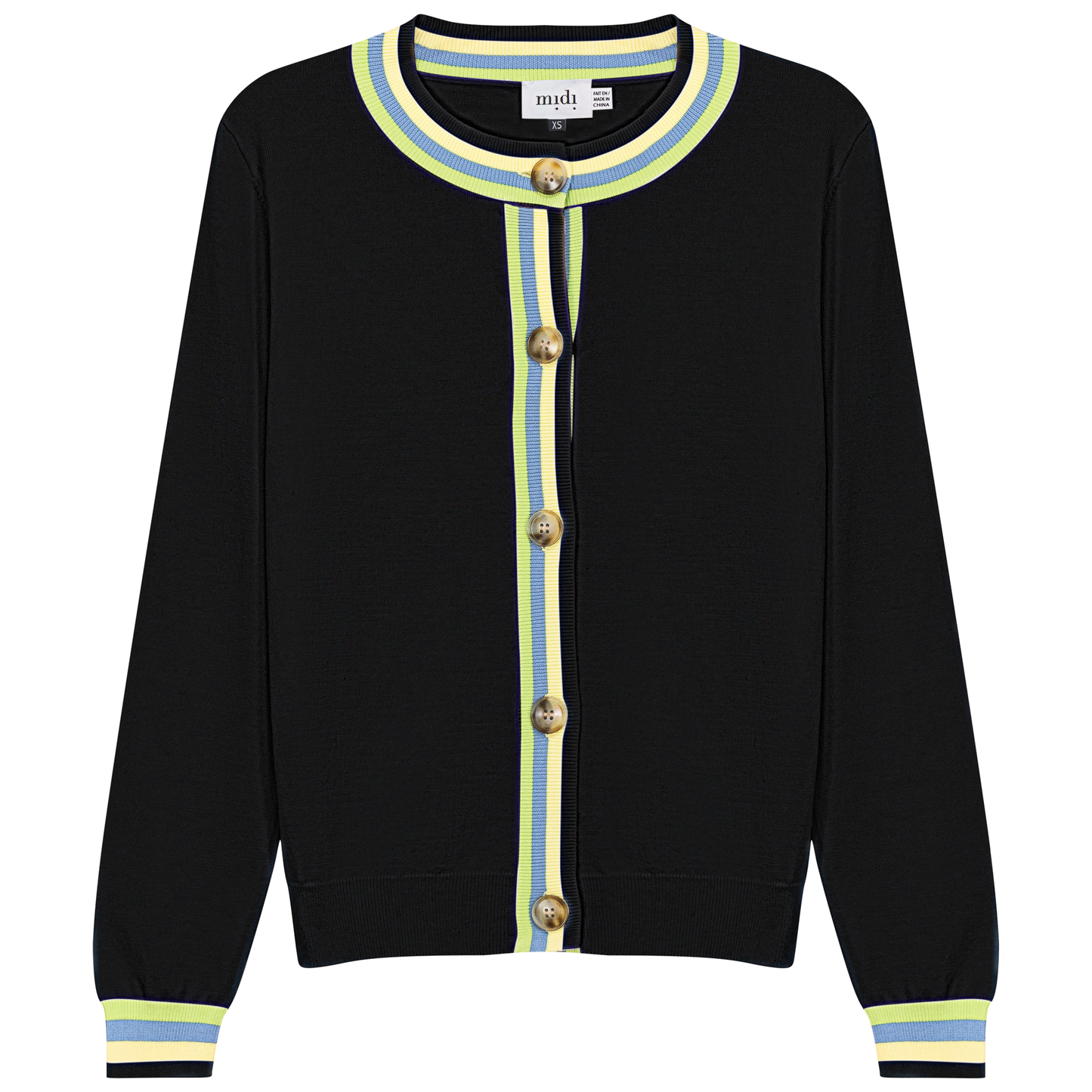 Crew Neck Knit Contrast Stripe Cardigan