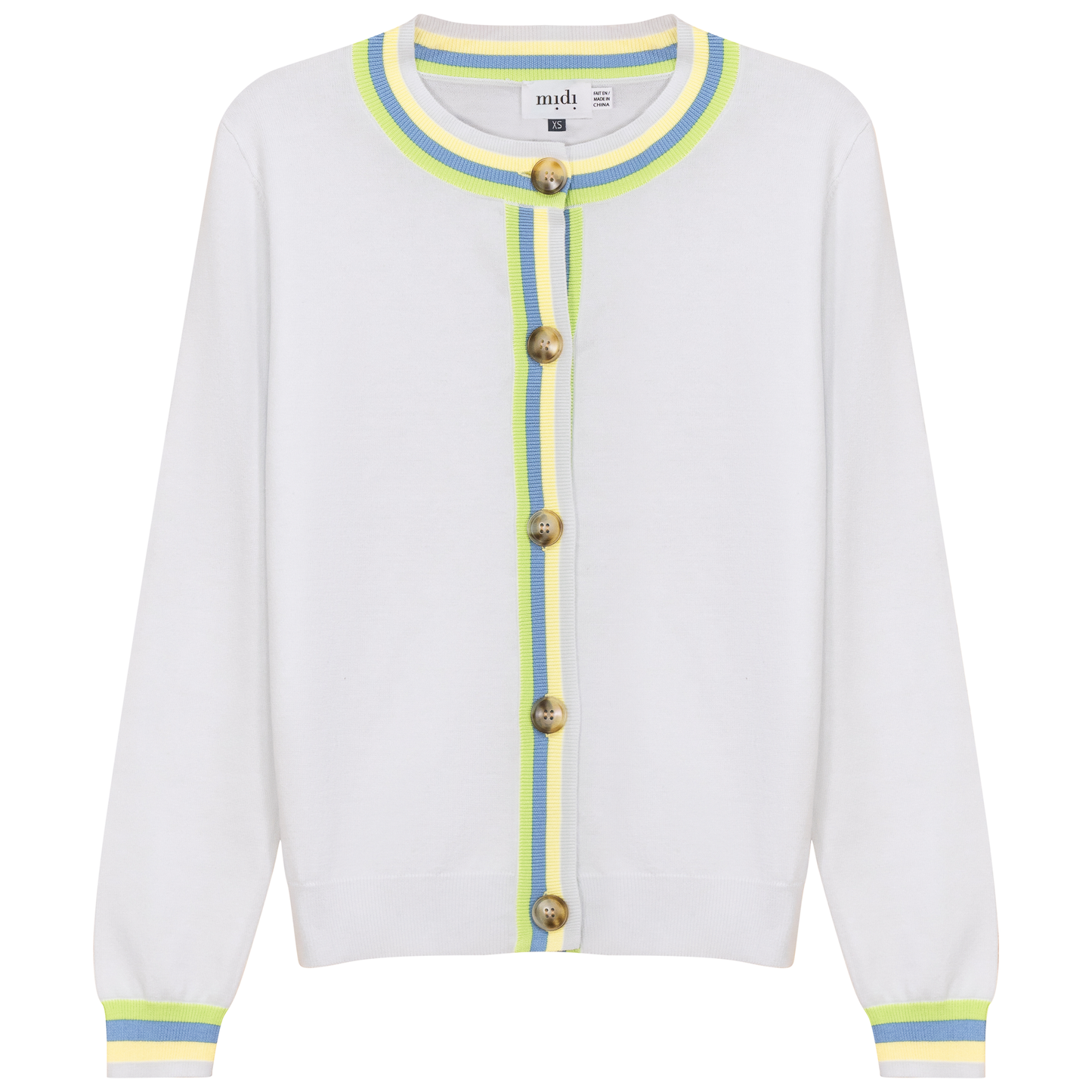 Crew Neck Knit Contrast Stripe Cardigan