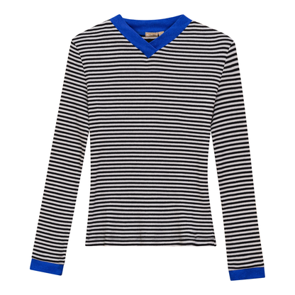 Striped V Neck Contrast Tee