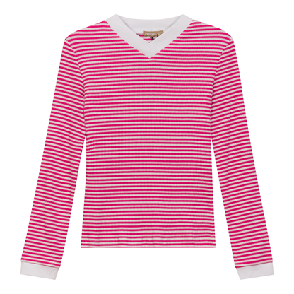 Striped V Neck Contrast Tee