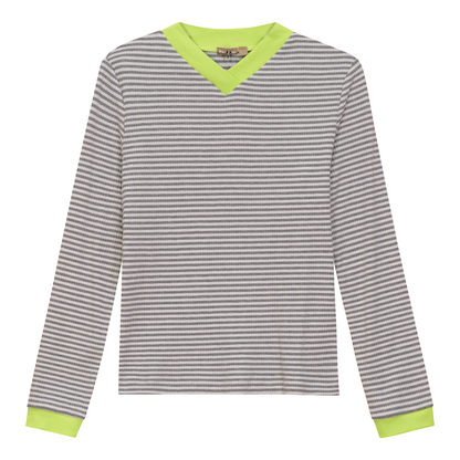 Striped V Neck Contrast Tee