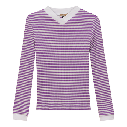 Striped V Neck Contrast Tee