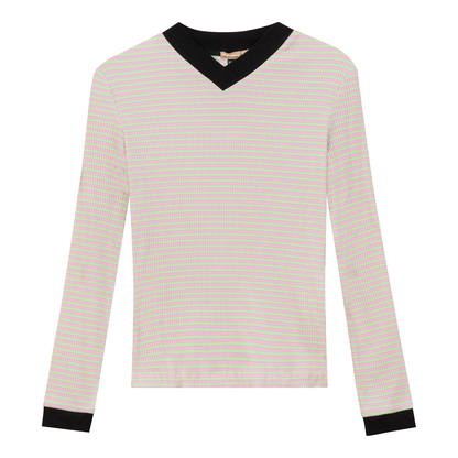 Striped V Neck Contrast Tee