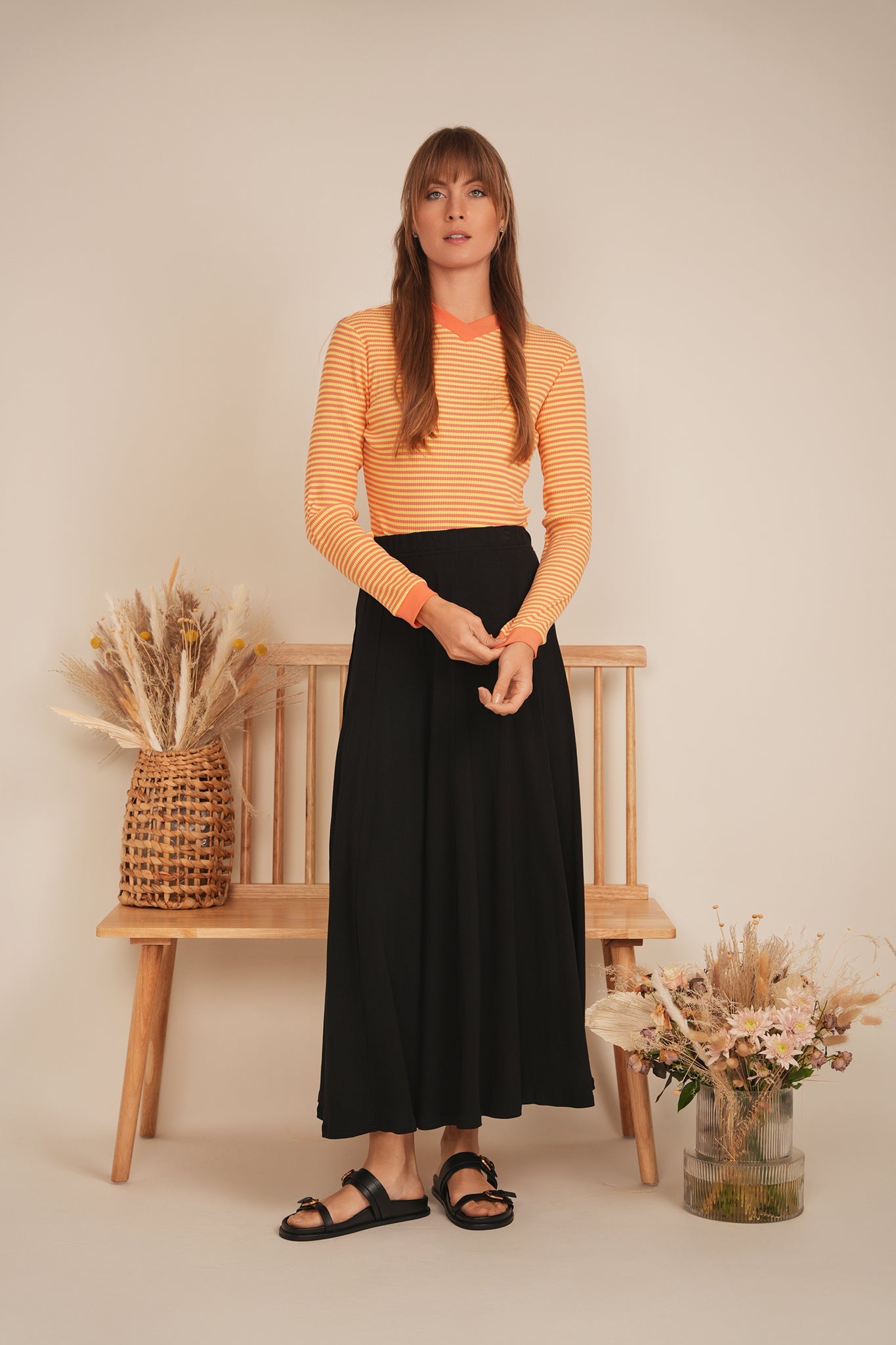 Striped V Neck Contrast Tee