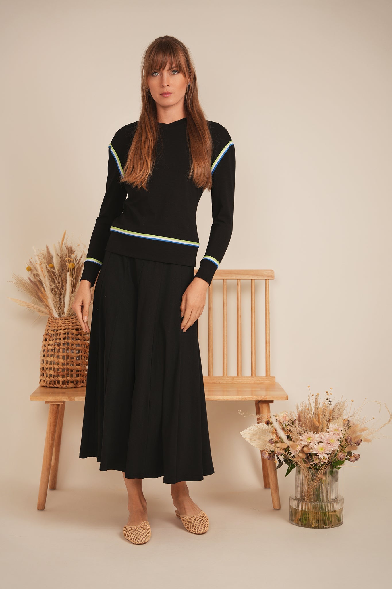 V Neck Striped Tape Top