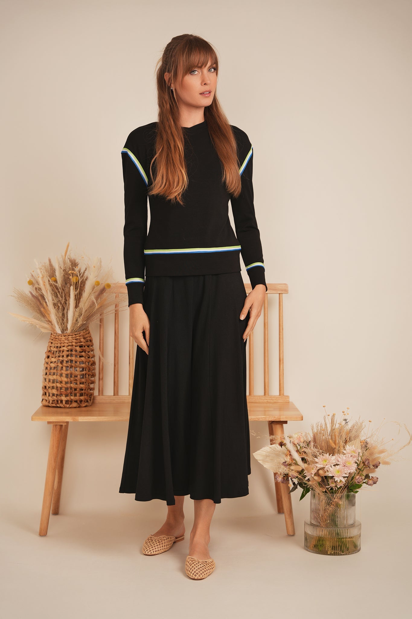 V Neck Striped Tape Top