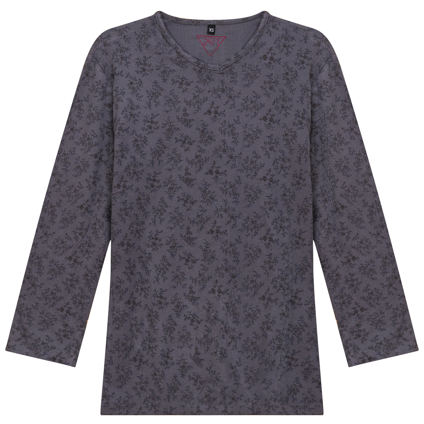 Ribbed V Neck Printed Tee