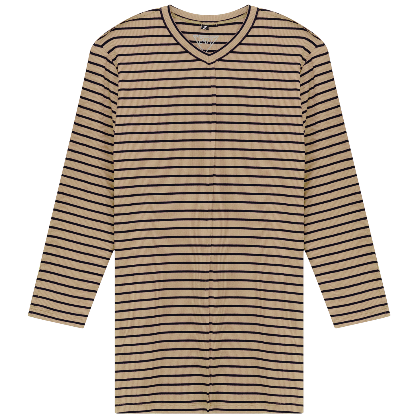 Striped Ribbed V Neck Tee