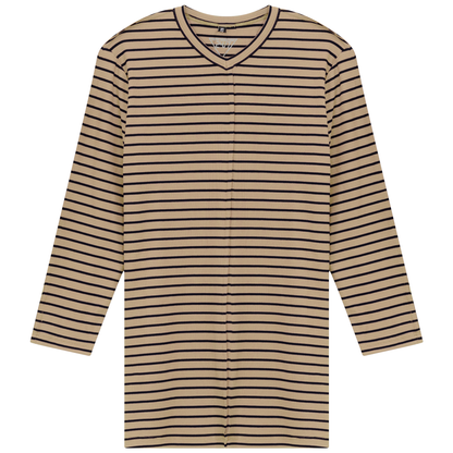 Striped Ribbed V Neck Tee