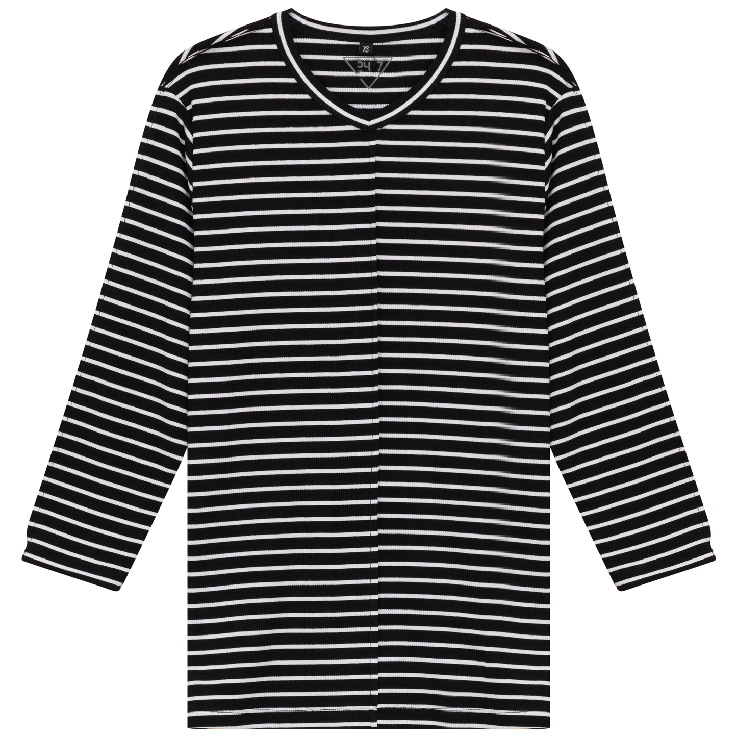 Striped Ribbed V Neck Tee