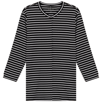 Striped Ribbed V Neck Tee