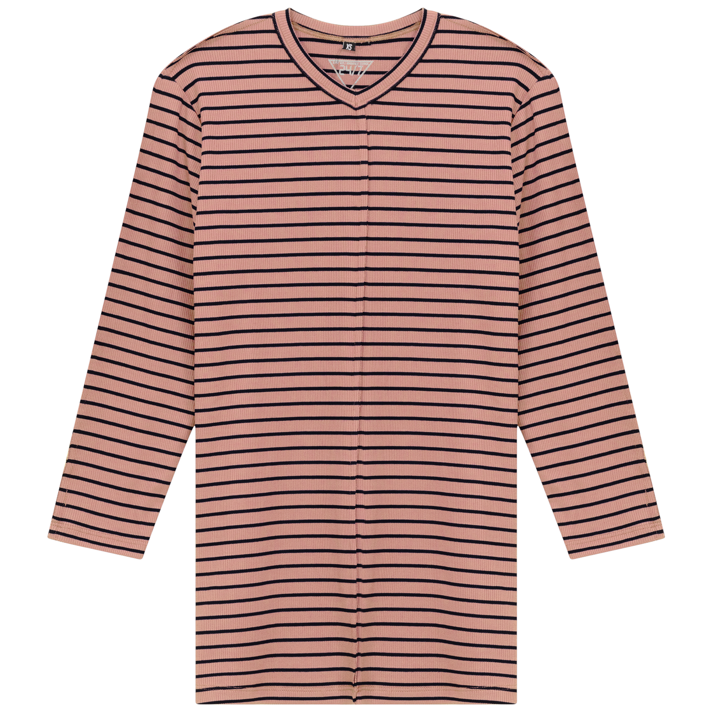 Striped Ribbed V Neck Tee