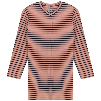 Striped Ribbed V Neck Tee