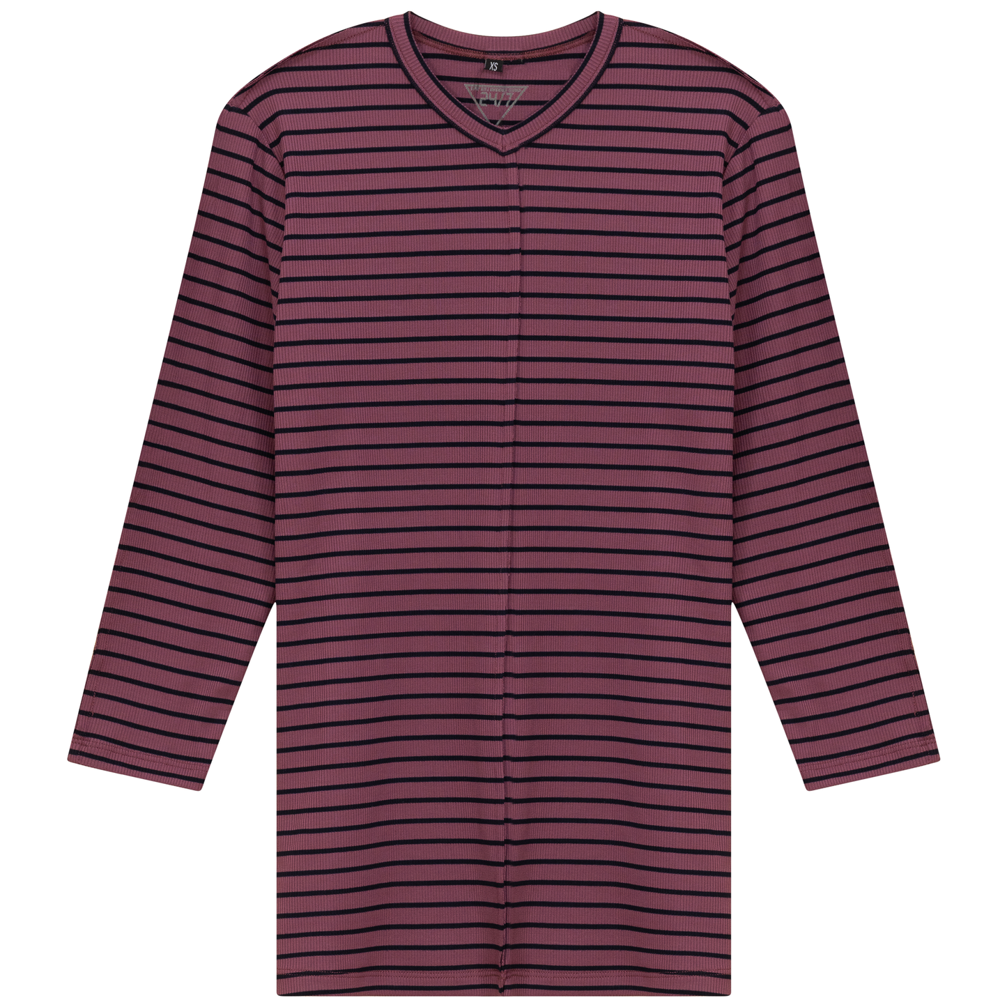 Striped Ribbed V Neck Tee