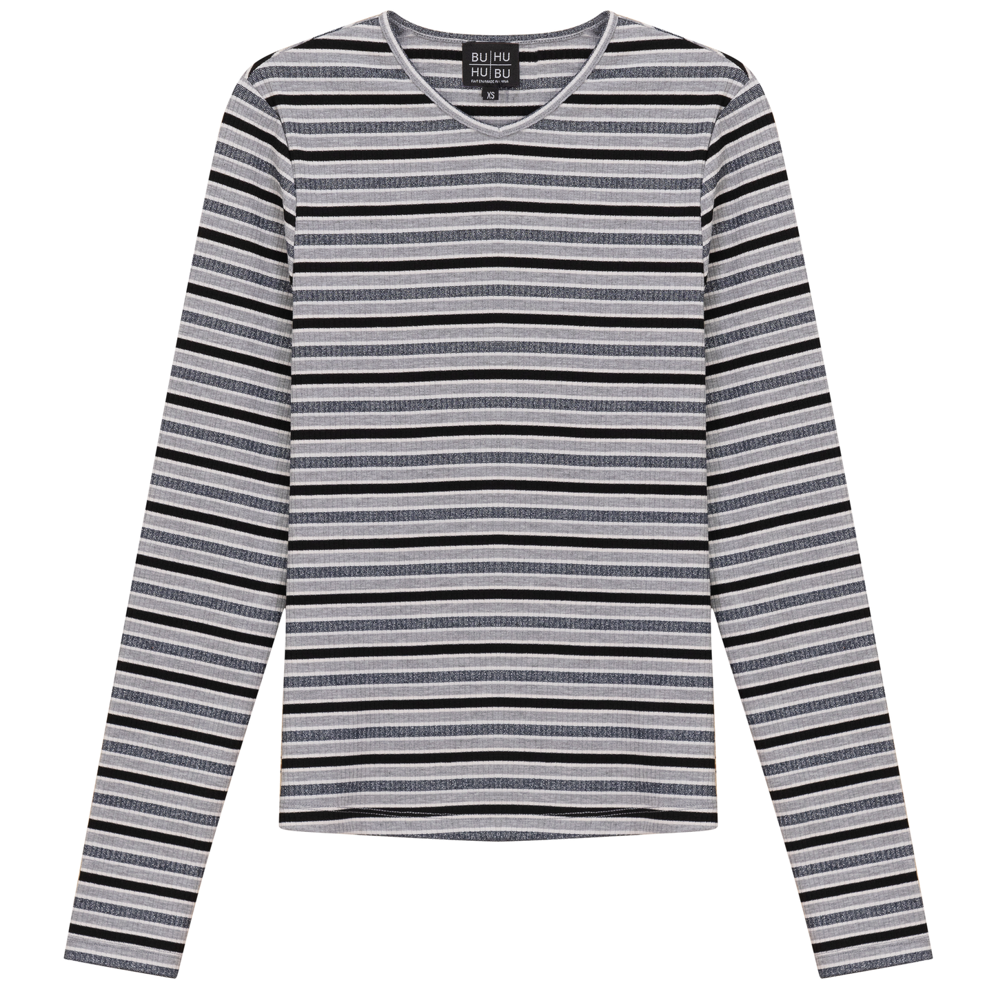 Striped Metalic V Neck Tee