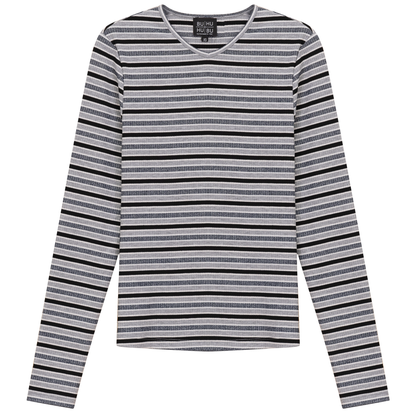 Striped Metalic V Neck Tee