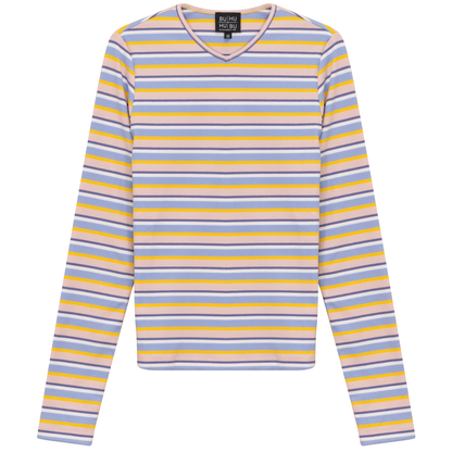 Striped Metalic V Neck Tee
