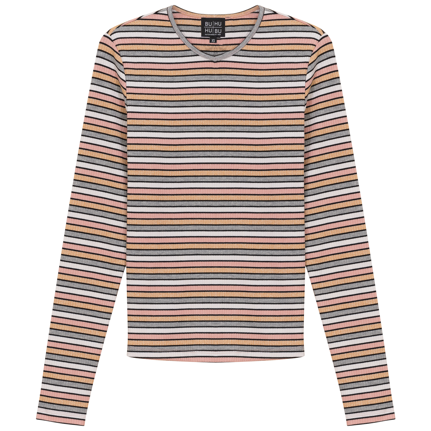 Striped Metalic V Neck Tee