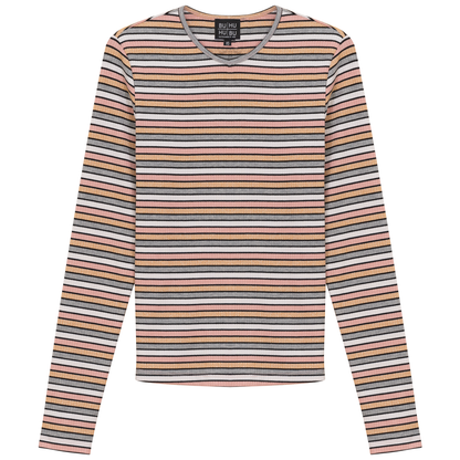 Striped Metalic V Neck Tee