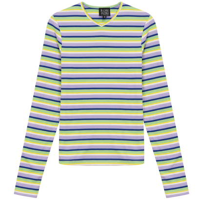 Striped Metalic V Neck Tee