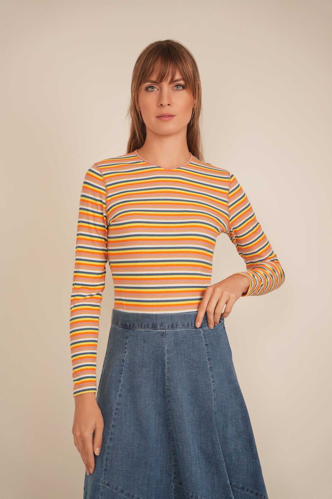Striped V Neck Tee
