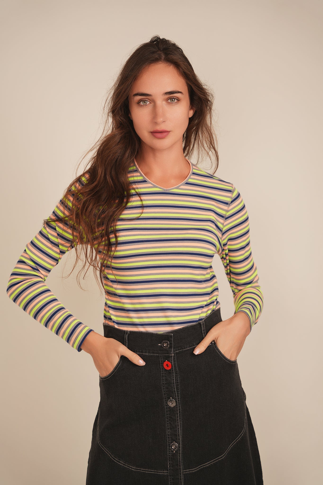 Striped V Neck Tee