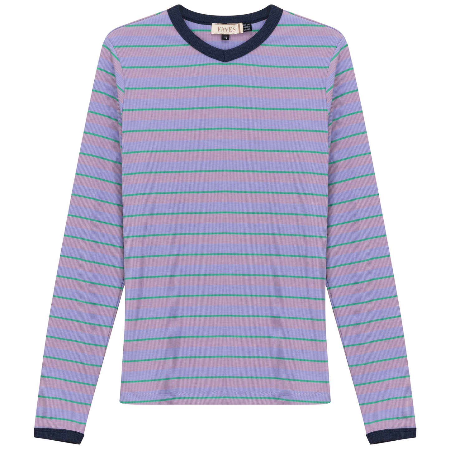 Ribbed Stripped V Neck Tee