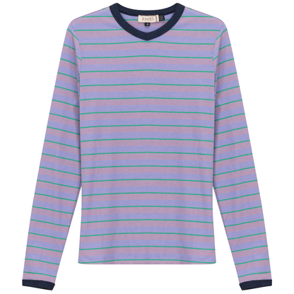 Ribbed Stripped V Neck Tee