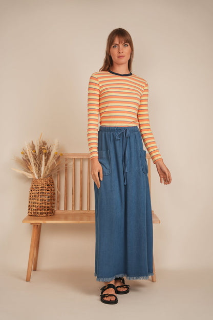 Ribbed Stripped V Neck Tee