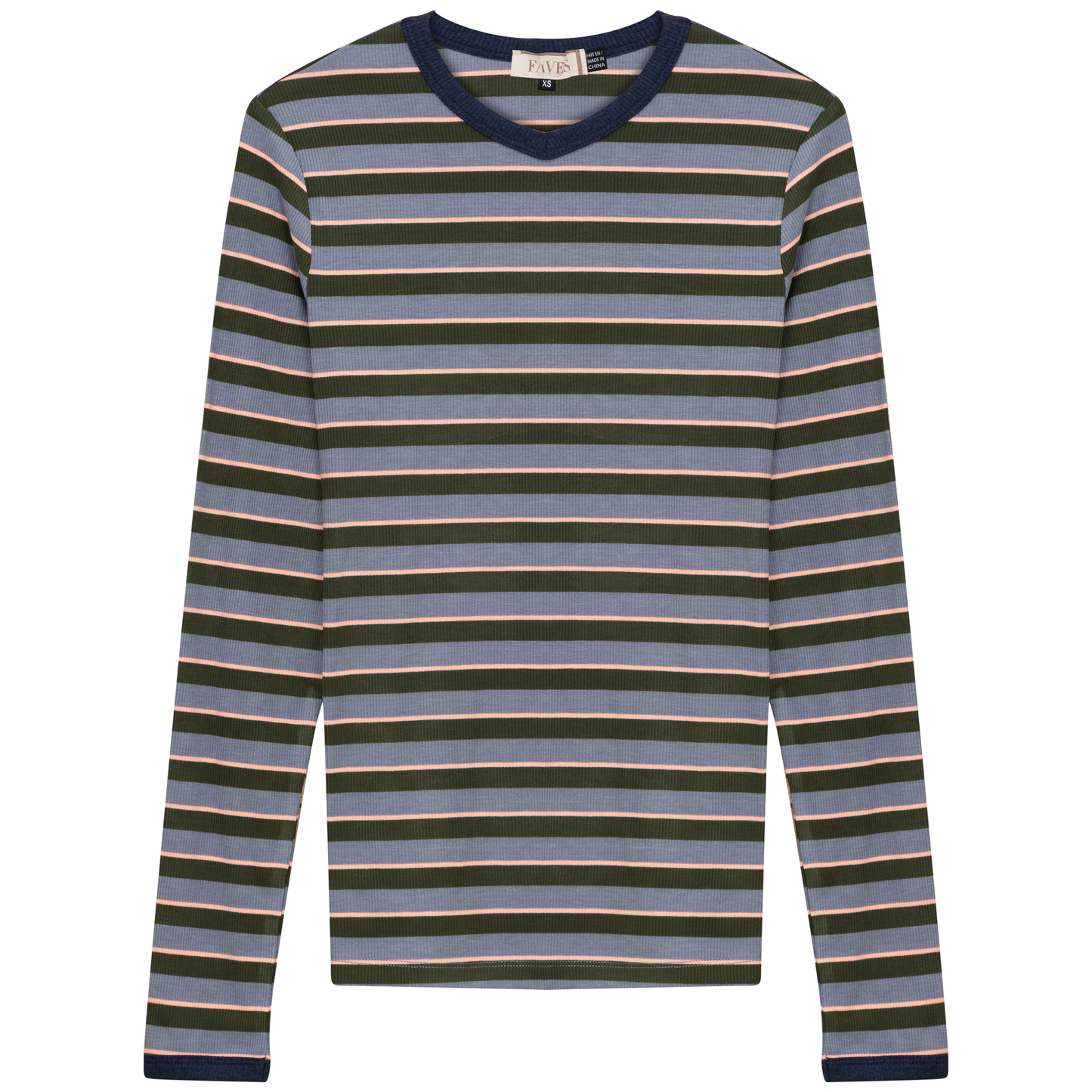 Ribbed Stripped V Neck Tee