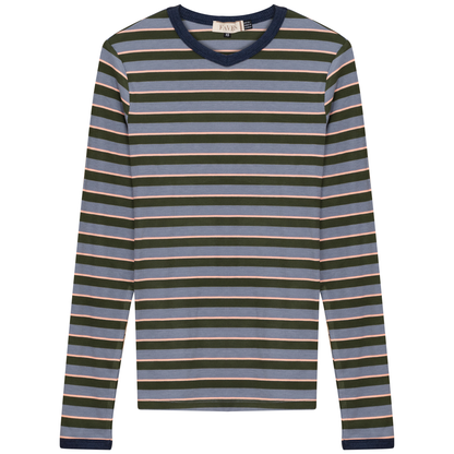 Ribbed Stripped V Neck Tee