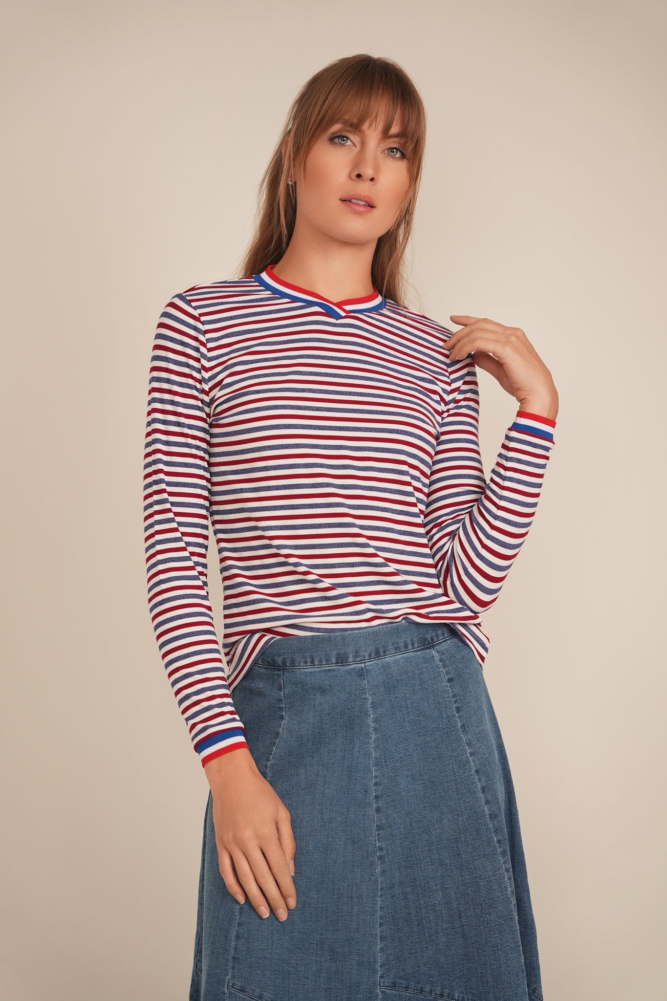Striped Multi Color V Neck Tee