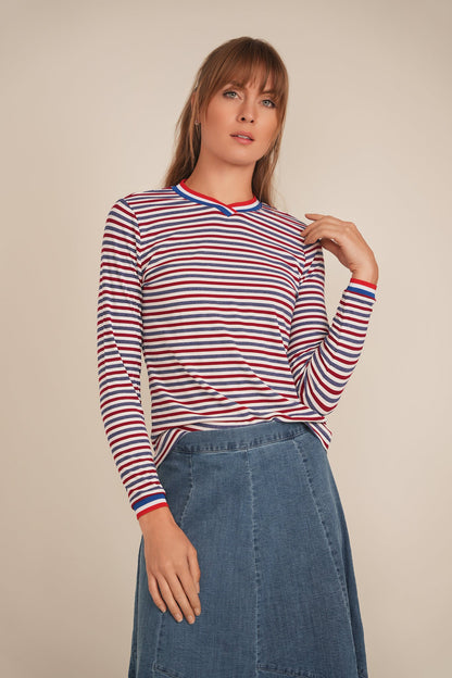 Striped Multi Color V Neck Tee