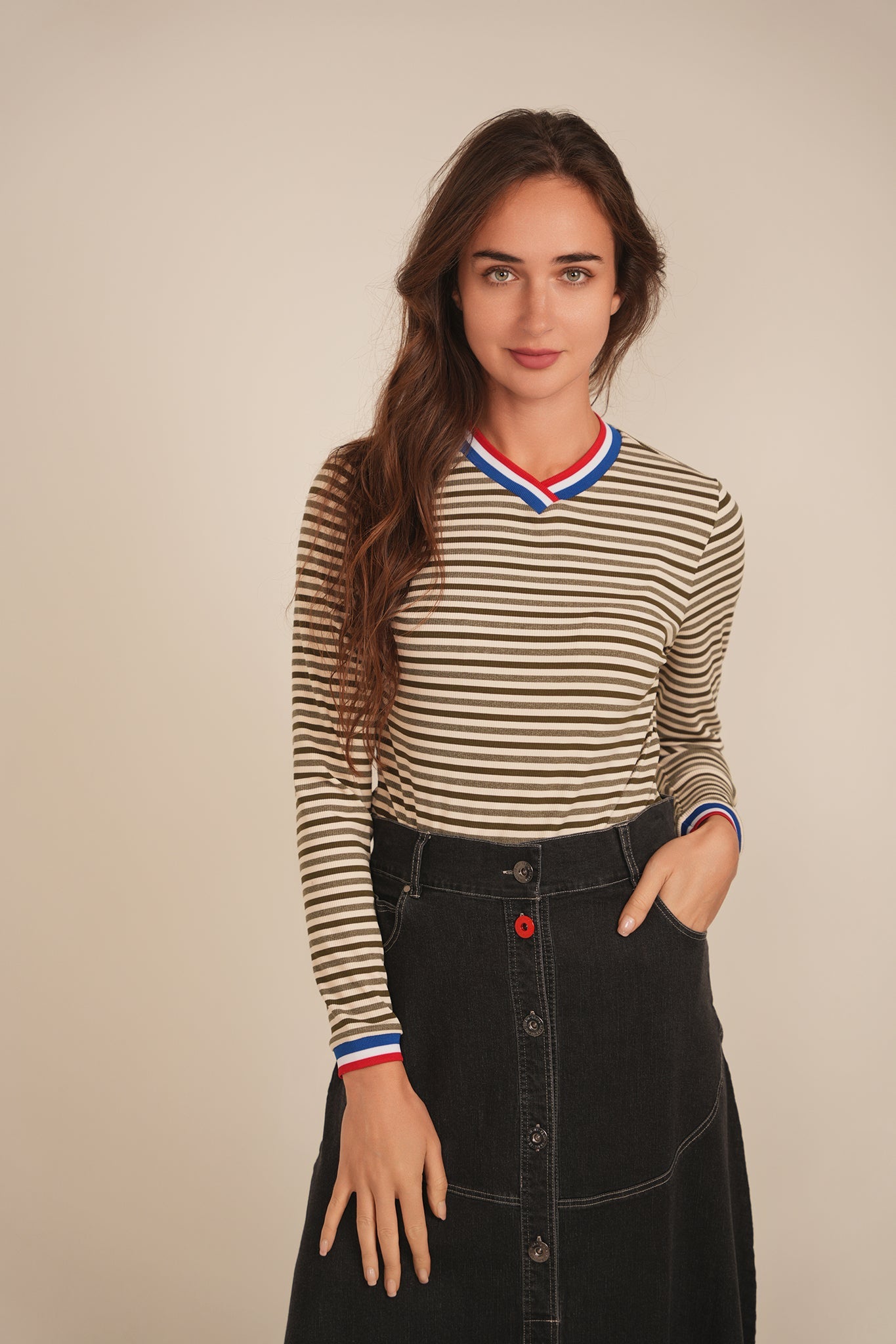 Striped Multi Color V Neck Tee
