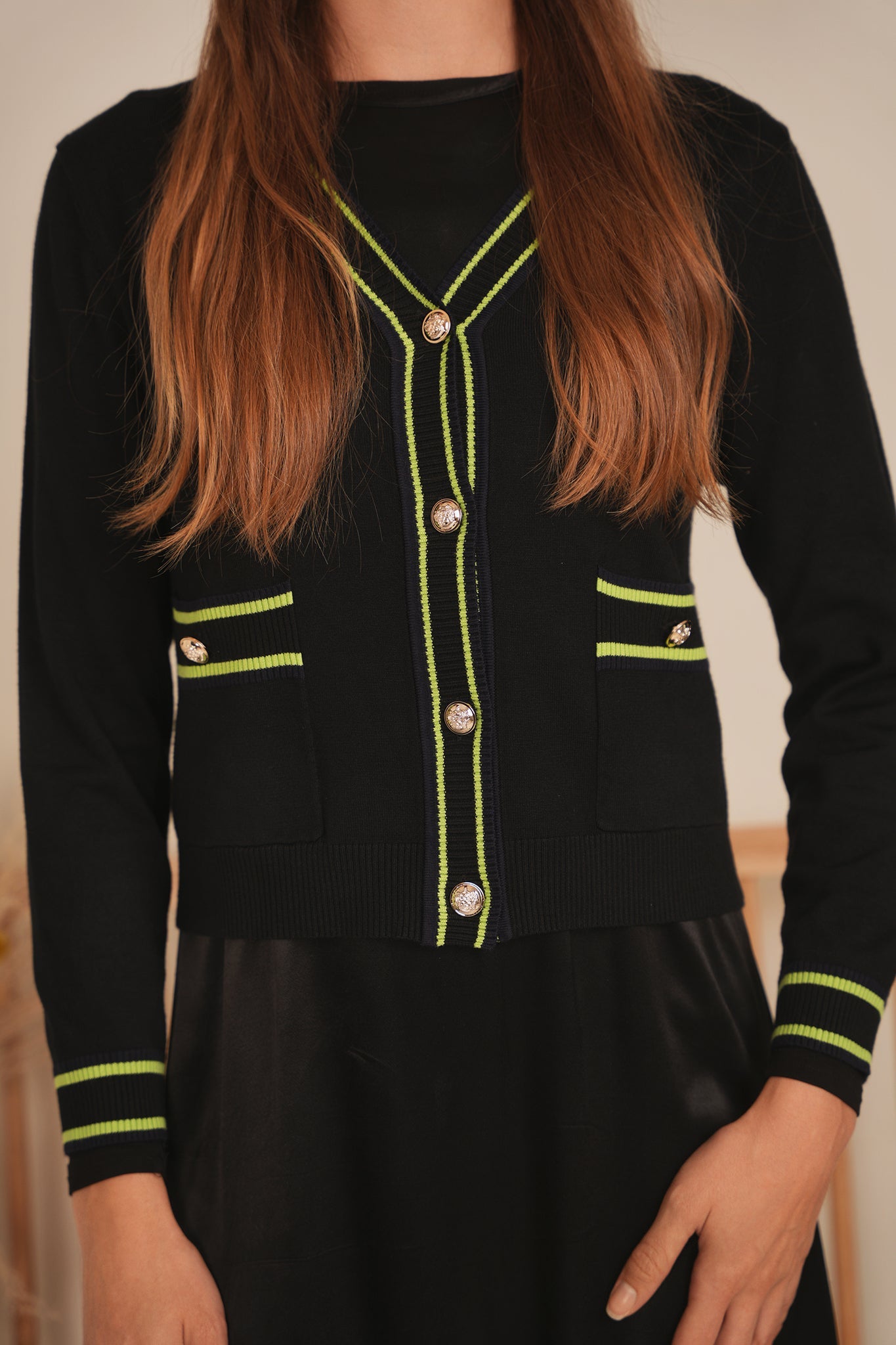 Knit Contrast Stripe Cardigan