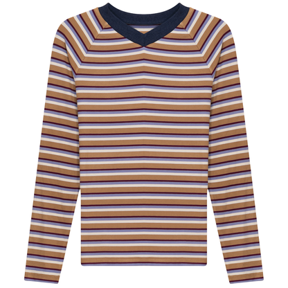 Striped Contrast V Neck Tee