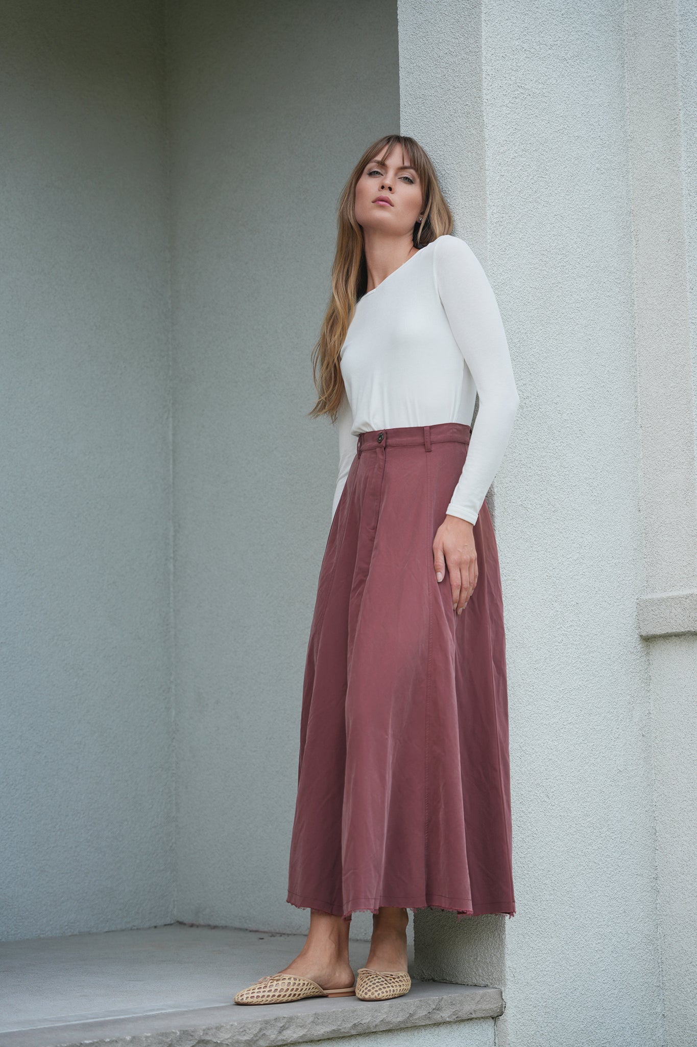 Cotton Maxi A Line Fringe Skirt