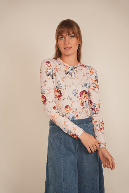 Henley Front Floral Tee