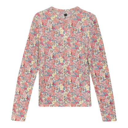 Cotton Floral Long Sleeves V Neck Tee
