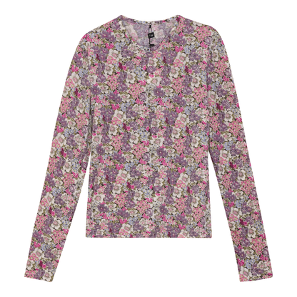 Cotton Floral Long Sleeves V Neck Tee